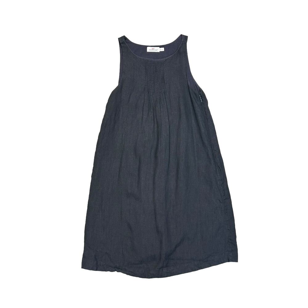 Vineyard Vines Linen Pintuck Swing Dress Size 4 Black‎ Sleeveless Beach